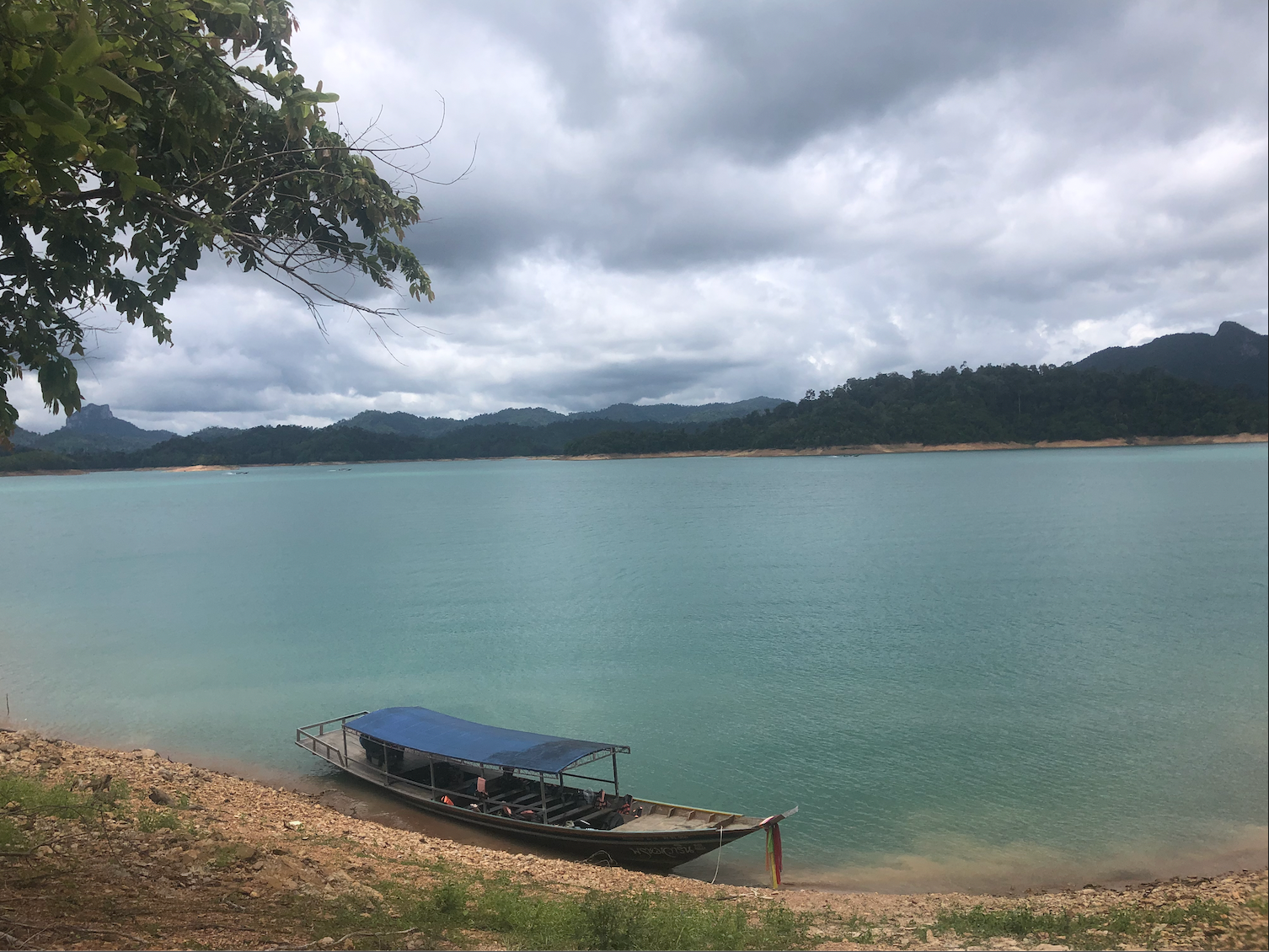 Cloudy rainy-season weather over Cheow Lan Lake in Khao Sok National Park