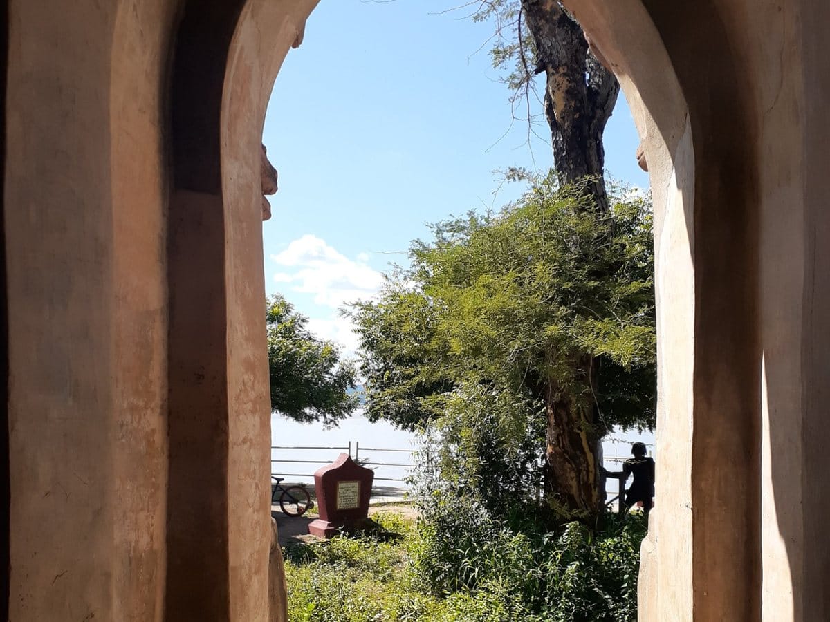 View through a temple archway in Bagan, Myanmar