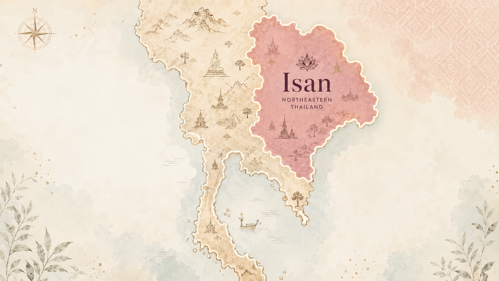 Illustrated map of Thailand with Isan in northeastern Thailand highlighted