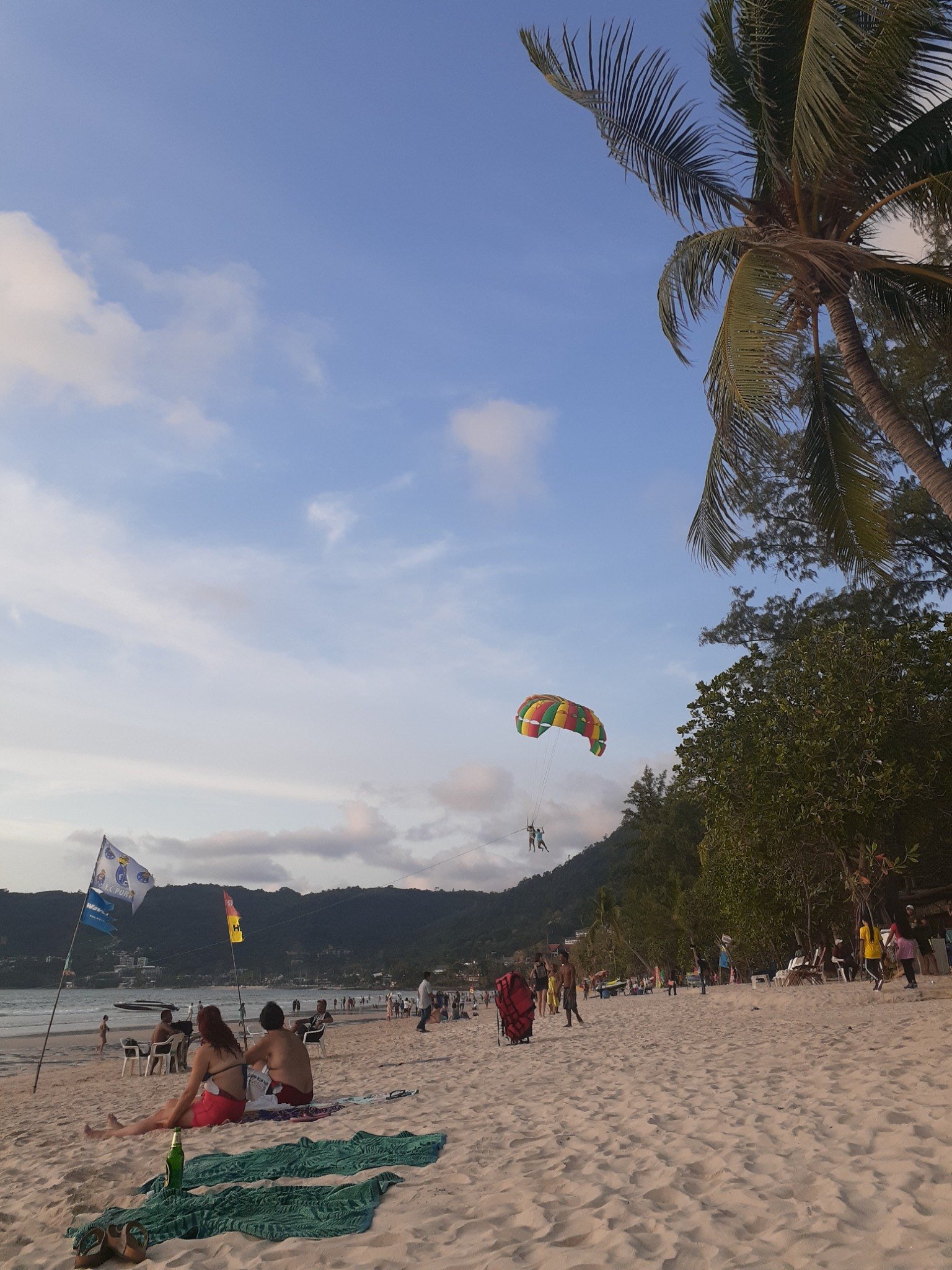 Parasailing activity above Patong Beach in Phuket in 2019