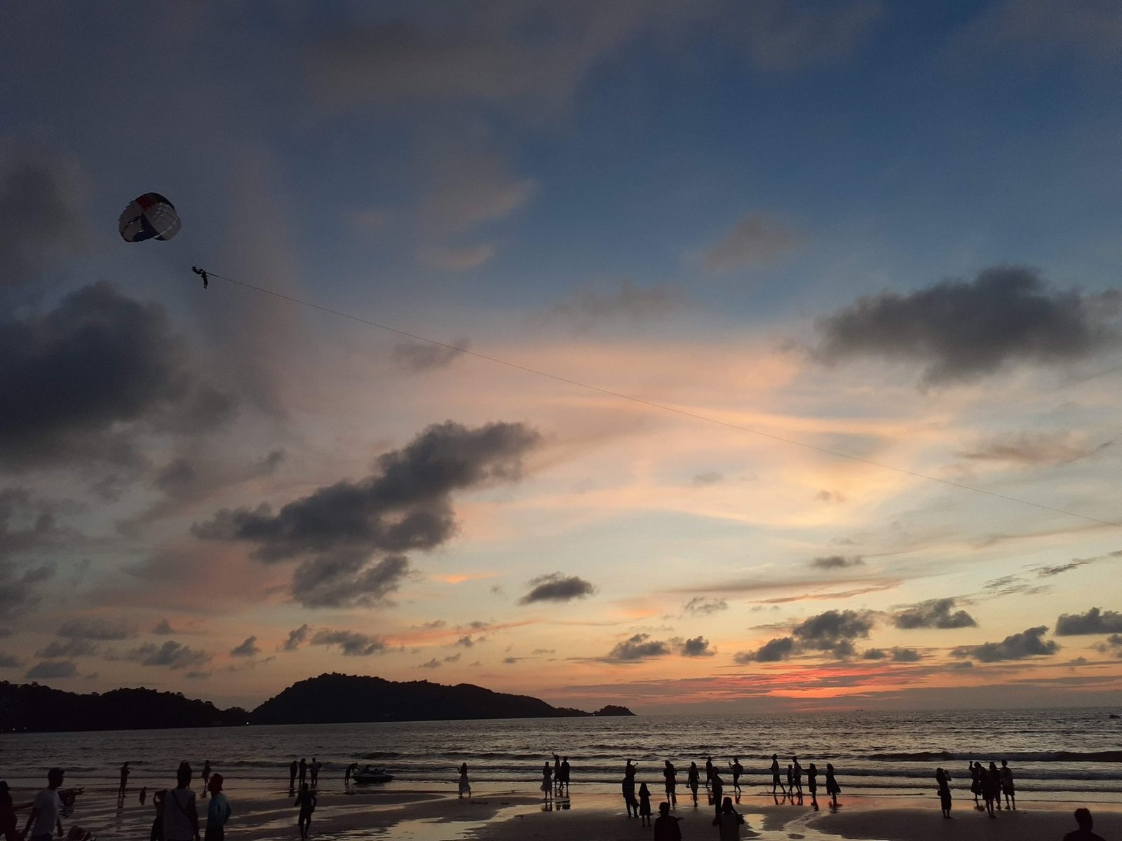 Sunset and parasailing over Patong Beach in Phuket in 2019