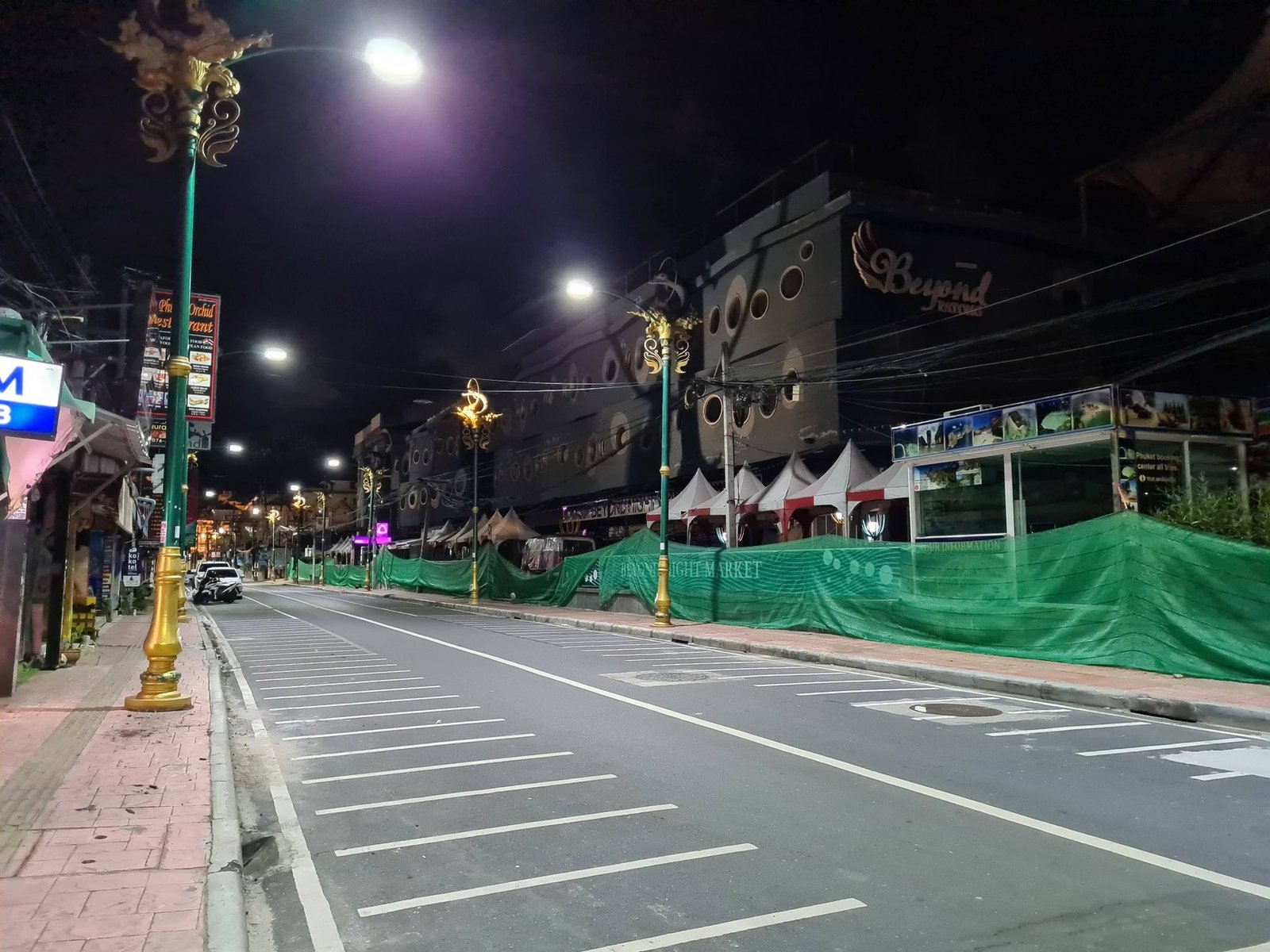 Patong's main street nearly empty and closed at night in Phuket during 2020