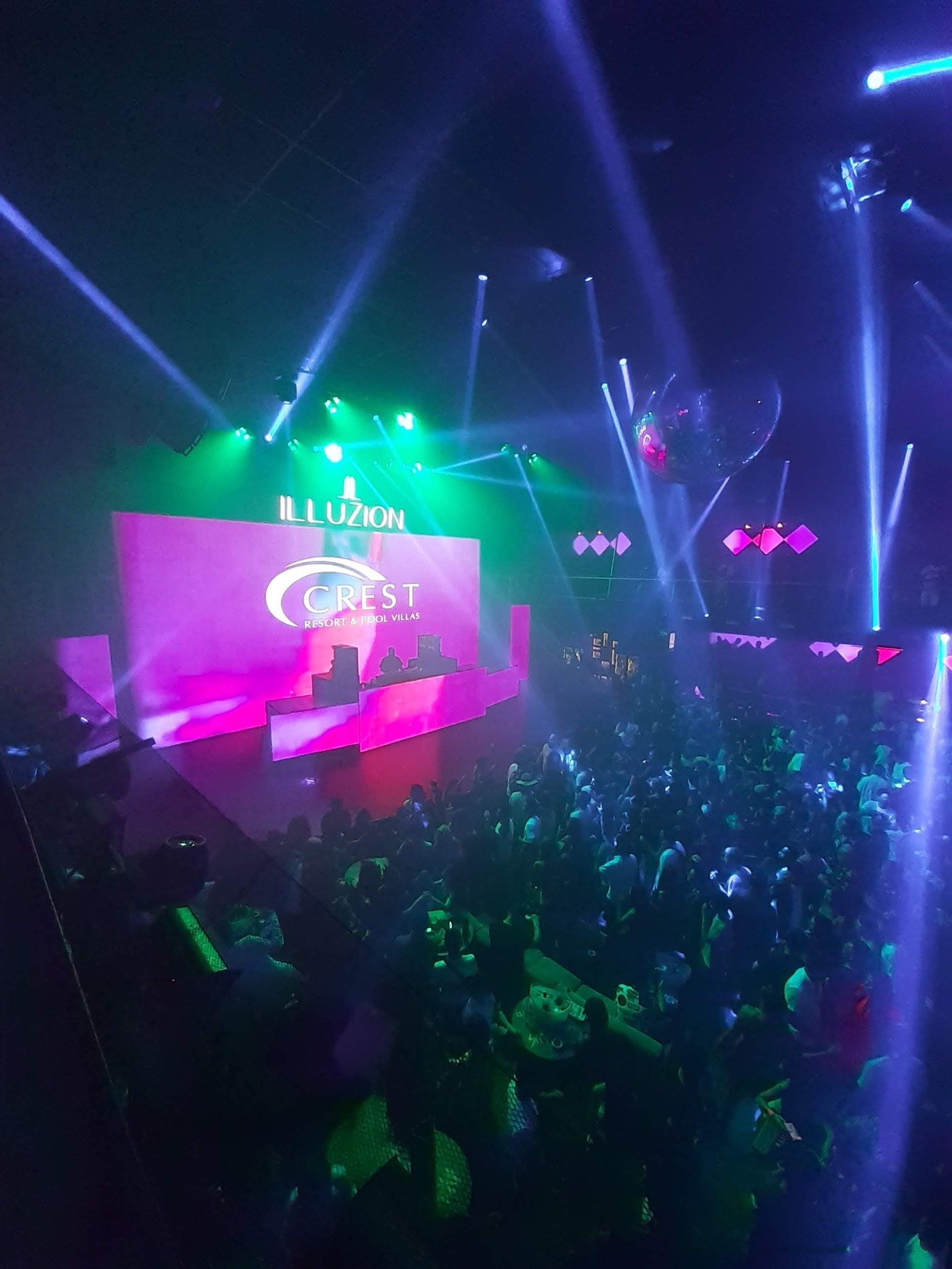 Crowded nightclub with colorful lights in Patong, Phuket in 2019
