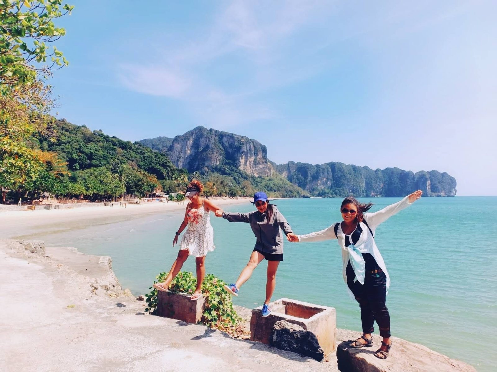 Three friends spending time together in southern Thailand