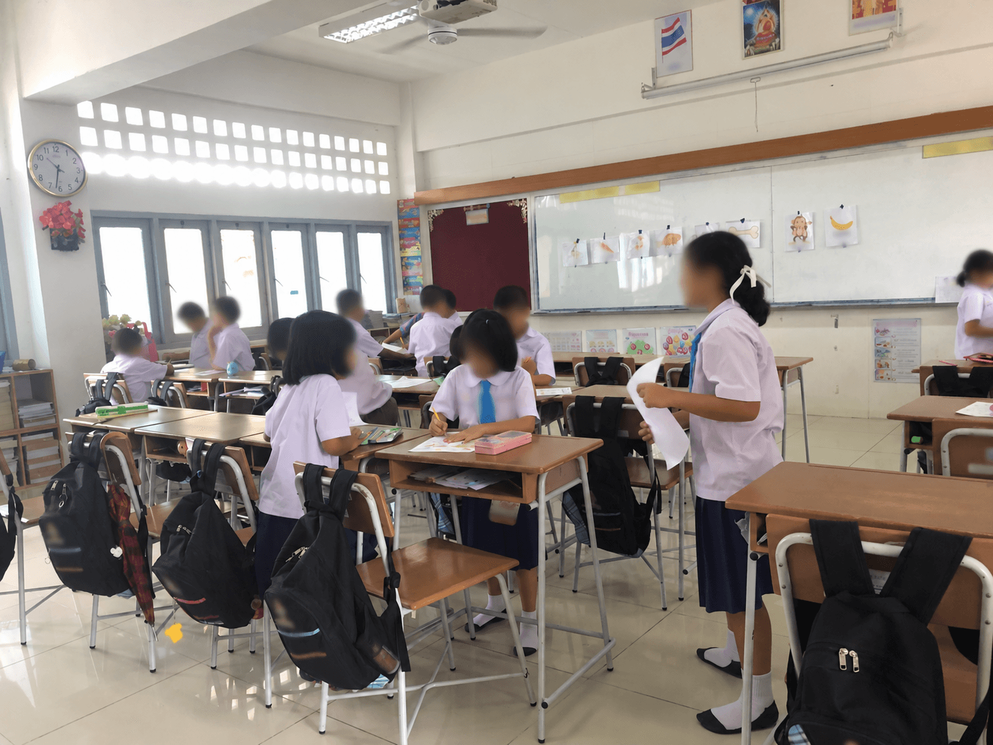 School scene from Nana's teaching experience in Thailand with student identities obscured